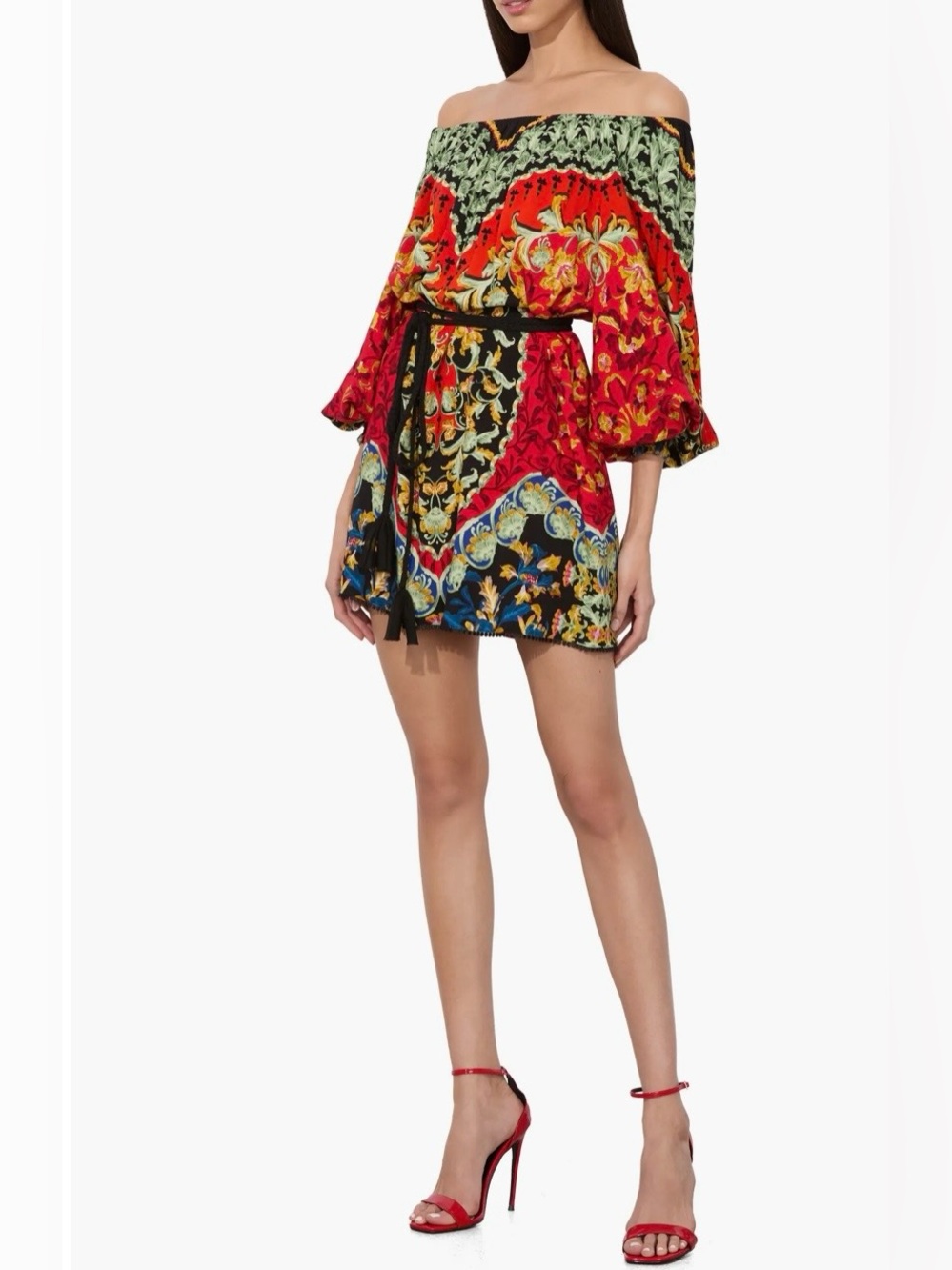 Off-Shoulder Multicolor Printed Mini Dress